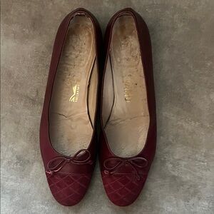 Salvatore Ferragamo Ballet Flat Bow Burgundy 6.5 2A